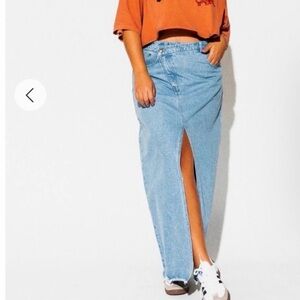 New! Dressed in LALA Don’t Kill My Vibe Criss Cross Denim Maxi Skirt - L